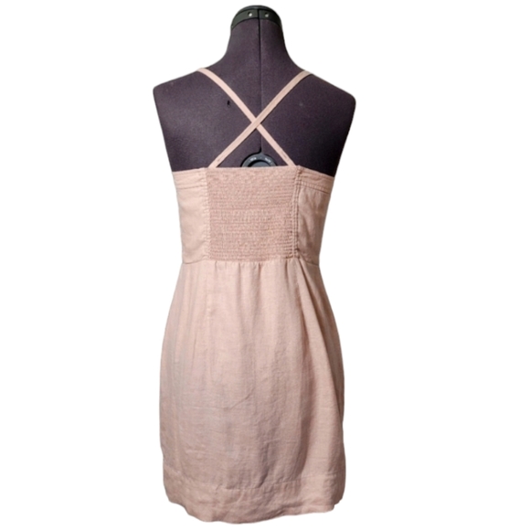 SZ8 100% Linen Wilfred Ducharme Button Down Mini Dress Aritzia pink - Picture 4 of 11